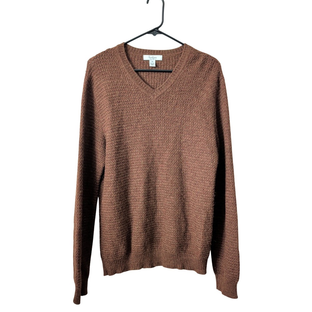 Turnbury Mens Medium Brown 100% Baby Alpaca V-Neck Knit Sweater Peru Heritage
